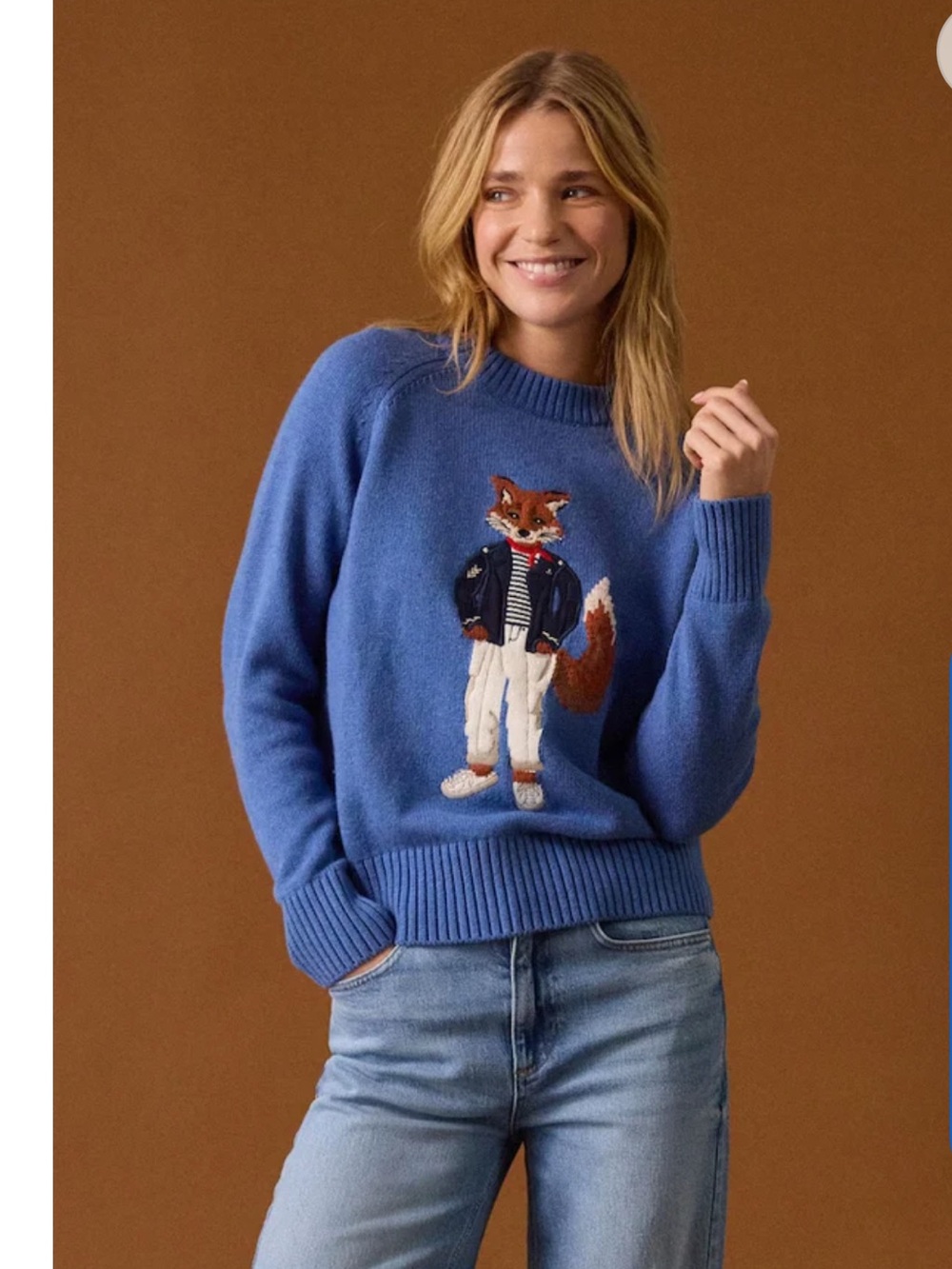 Joules Royal Blue Fox Intarsia Crewneck Sweater